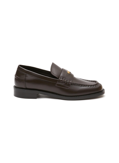 Pedder Red 'penny' Metal Appliqué Almond Toe Leather Loafers In Brown