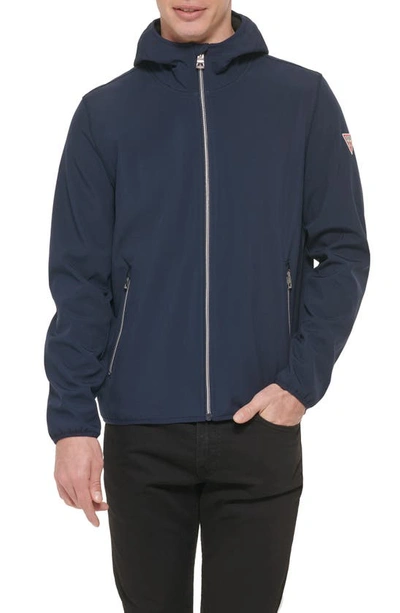 Guess Softshell Hooded Rain Jacket In Navy ModeSens