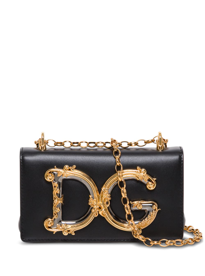 Dolce & Gabbana Mini Black Baroque Shoulder Bag With Monogram Plate  Woman