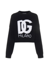 Dolce & Gabbana Intarsia Knit Logo Crop Virgin Wool Rib Sweater In Variante Abbinata