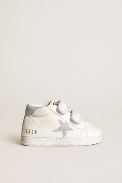 Golden Goose Kids' Sneakers With Logo In Bianco-argento