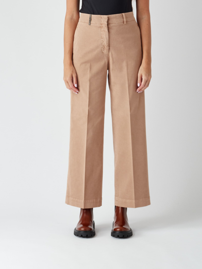 Peserico Pant. Gabardina Di Cotone Stretch Trousers In Brown