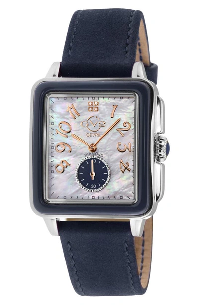 Gv2 Bari Enamel With Diamond Dial Leather Strap Watch, 37mm In Blue