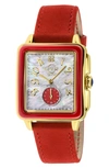 Gv2 Bari Enamel With Diamond Dial Leather Strap Watch, 37mm In Red