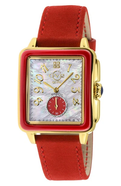 Gv2 Bari Enamel With Diamond Dial Leather Strap Watch, 37mm In Red