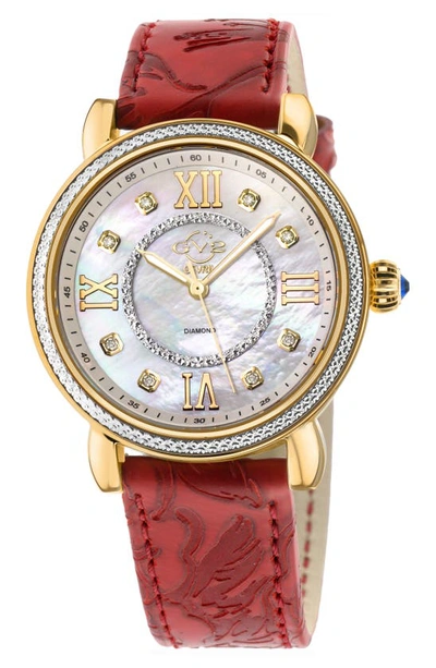 Gv2 Marsala Diamond Dial Leather Strap Watch, 37mm In Red