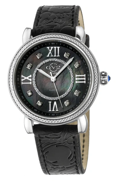 Gv2 Marsala Diamond Dial Leather Strap Watch, 37mm In Black