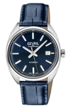Gevril Five Points Croc Embossed Leather Strap Watch, 43mm In Blue