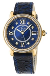 Gv2 Marsala Diamond Dial Leather Strap Watch, 37mm In Blue