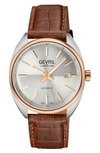 Gevril Five Points Croc Embossed Leather Strap Watch, 43mm In Brown