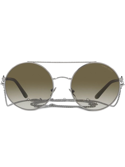 Giorgio Armani Chain-detail Round-frame Sunglasses In Silver