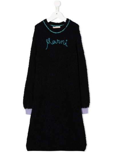 Marni Kids' Logo Embroidered Jumper Dress In Blue