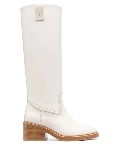 Chloé Mallo Knee-high Leather Boots In Beige