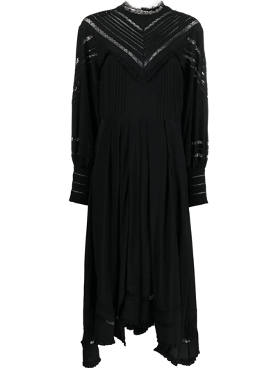 Zadig & Voltaire Rozyl Lace-panel Asymmetric-hem Silk Midi Dress In Noir