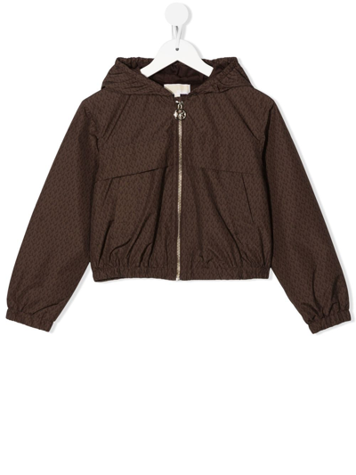 Michael Kors Kids' Monogram-print Hooded Jacket In Brown