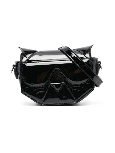 Karl Lagerfeld Kids' Cat Shape High-shine Flap Bag In Black