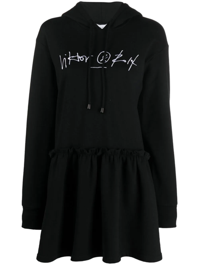 Viktor & Rolf Logo-embroidered Sweatshirt Dress In Black