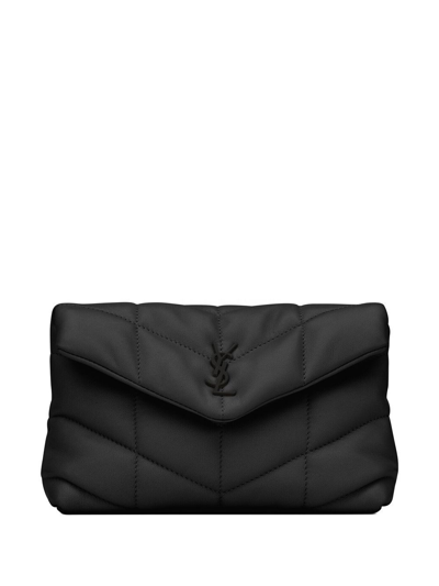 Saint Laurent Puffer Logo-plaque Clutch Bag In Black