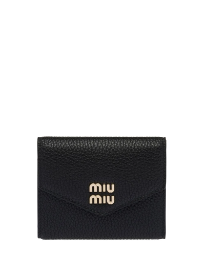 Miu Miu Logo-lettering Compact Wallet In Black
