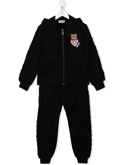 Moschino Kids' Teddy-appliqué Hooded Tracksuit In Black