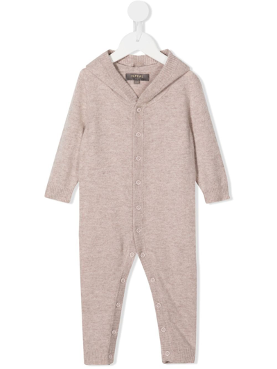 N.peal Babies' Bear Cashmere Hooded Sleepsuit In Brown