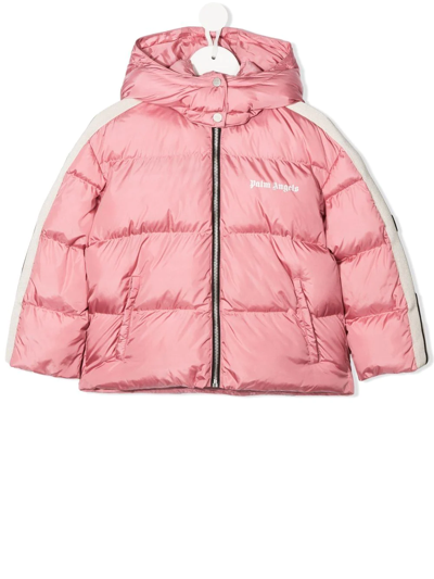 Palm Angels Kids' Side-stripe Hooded Puffer Jacket In Pink