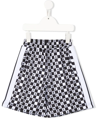 Palm Angels Kids' All-over Logo-print Shorts In Black