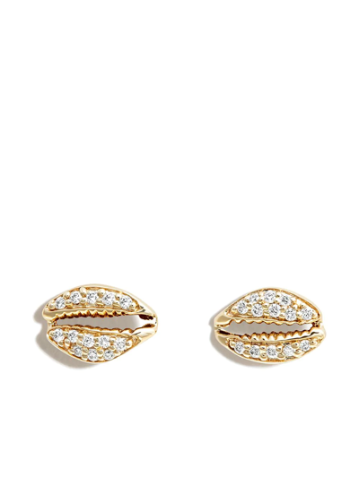 Sydney Evan 14kt Yellow Gold Cowrie Shell Diamond Stud Earrings