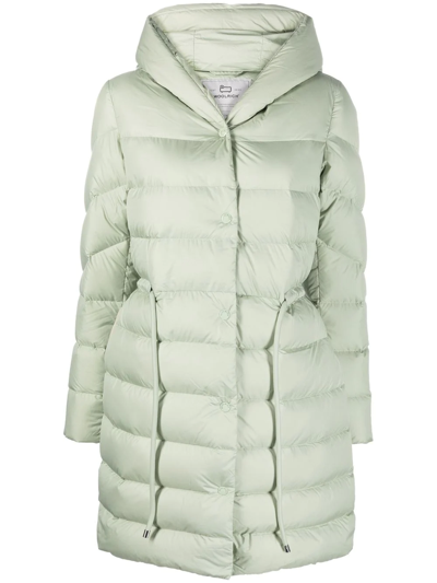 Woolrich Ellis Long Feather-down Jacket In Green