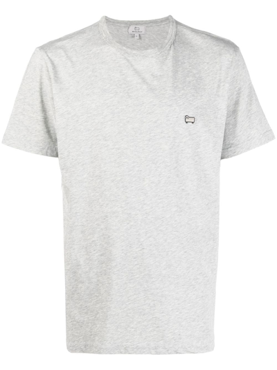 Woolrich Sheep-embroidered Short-sleeve T-shirt In Light Grey Melange