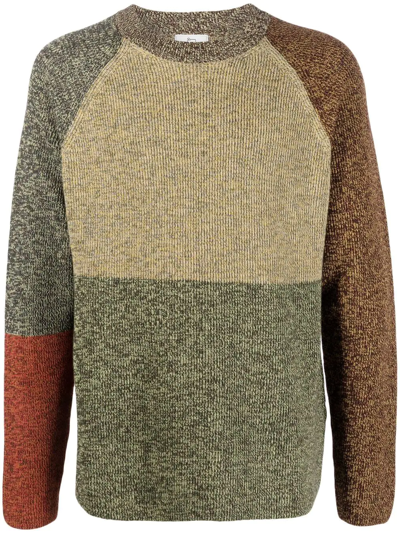 Woolrich Colour-block Ribbed-knit Jumper In Gold Khaki