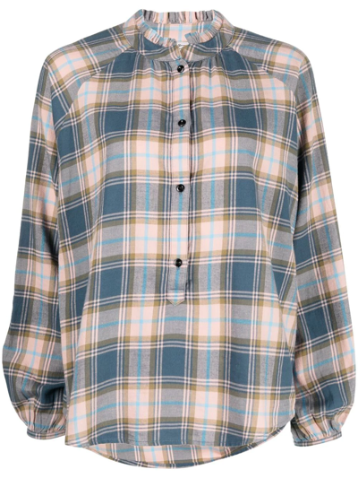 Woolrich Check-print Ruffle Shirt In Pink Blue Check