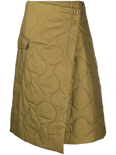 Woolrich Silky Crinkle Skirt In Earth Green