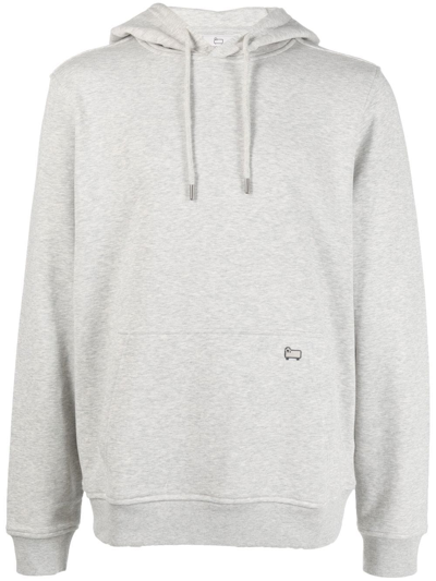 Woolrich Embroidered-logo Fleece Hoodie In Light Grey Melange