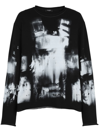 Balmain X-ray Print Raw-edge Sweatshirt In Black
