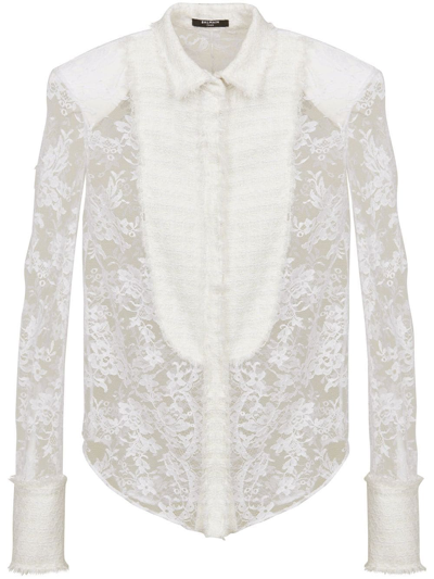 Balmain Floral-lace Detail Shirt In White