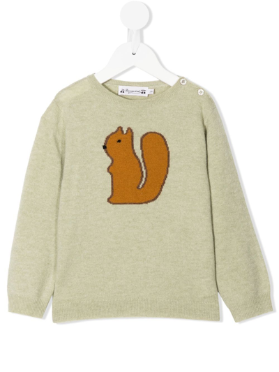 Bonpoint Babies' Squirrel-print Long-sleeve Jumper In Green