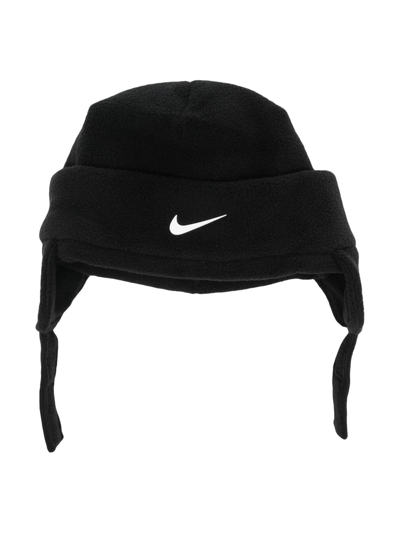 Nike Babies' Swoosh-print Fleece Hat In Black