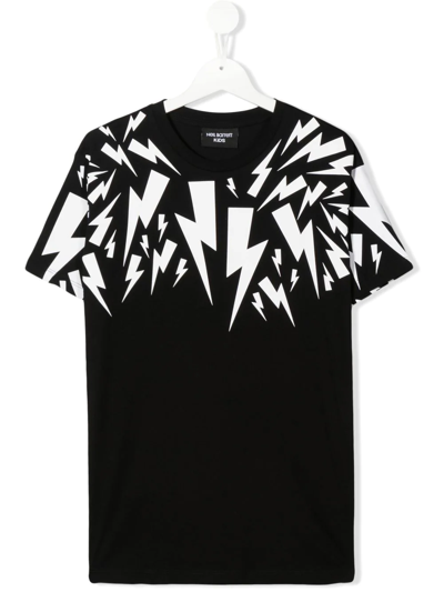 Neil Barrett Teen Lightning-print Short-sleeve T-shirt In Black