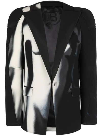 Balmain Graphic Body Print Blazer In Noir Blanc