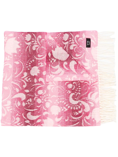 V73 Floral Fringed Scarf In Pink