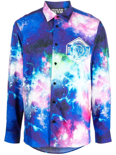 Versace Jeans Couture Space-print Cotton Shirt In Blue