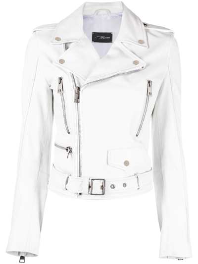 Manokhi Classic Leather Biker Jacket In White