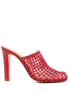 Ferragamo Ellas X5 Caged Leather Heel Mules In Red