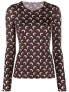 Marine Serre Icon Crescent Moon Logo-print Top In Brown