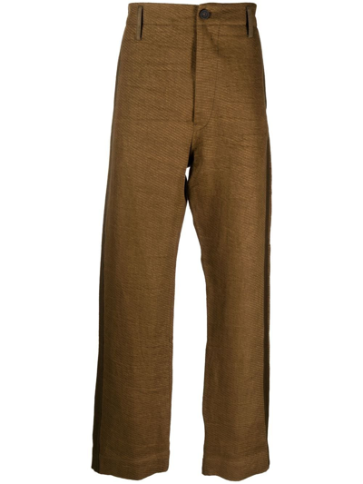 Ziggy Chen Side-stripe Straight-leg Trousers In Green