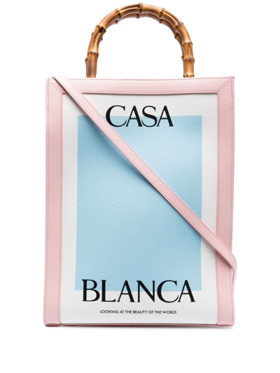 Casablanca Logo-print Bamboo-handle Tote Bag In White