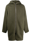 Rick Owens Green Zip-up Hooded Wool Coat