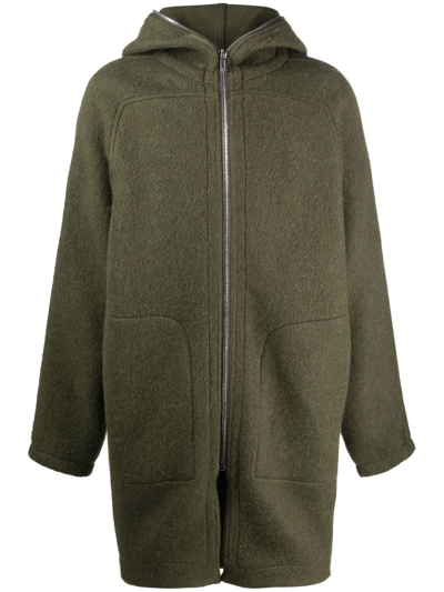 RICK OWENS ZIP-UP HOODED WOOL COAT