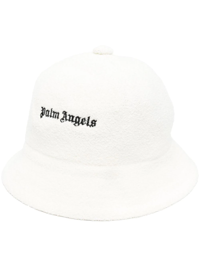 Palm Angels Logo-embroidered Bouclé Bucket Hat In White